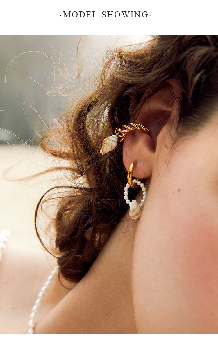 Copper Alloy Earrings Conch Ear Clip Female No Ear Piercing Earrings Unique Design french Ear Bone Clip Gold Necklace David Jewelrygold necklace david jewelry001