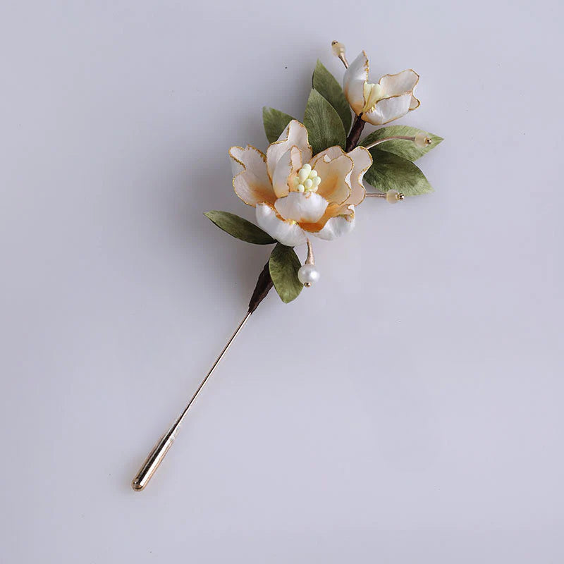 Handmade Chinese Intangible Cultural Heritage Silk Wrapped Filigree Velvet Flower Brooch Accessory