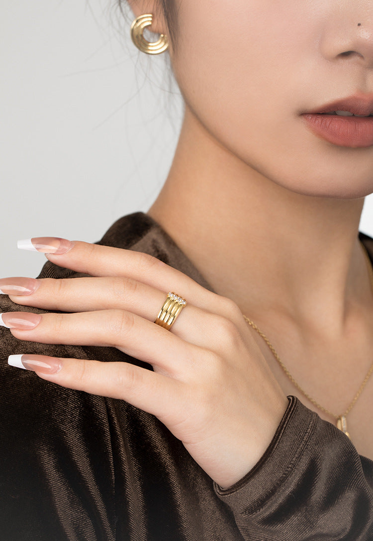 Copper Alloy Synthetic Zircon Ring Fashion Retro Personality Design Sense Elegant Ring Jewelry Gold Necklacejewelry gold necklace003