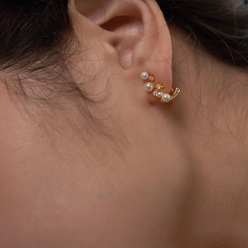 Pearl Ear Clips No Piercing Ear Cuffs for Women European and American Retro Ear Hook Earrings High-end Gold Necklace Davidgold necklace david