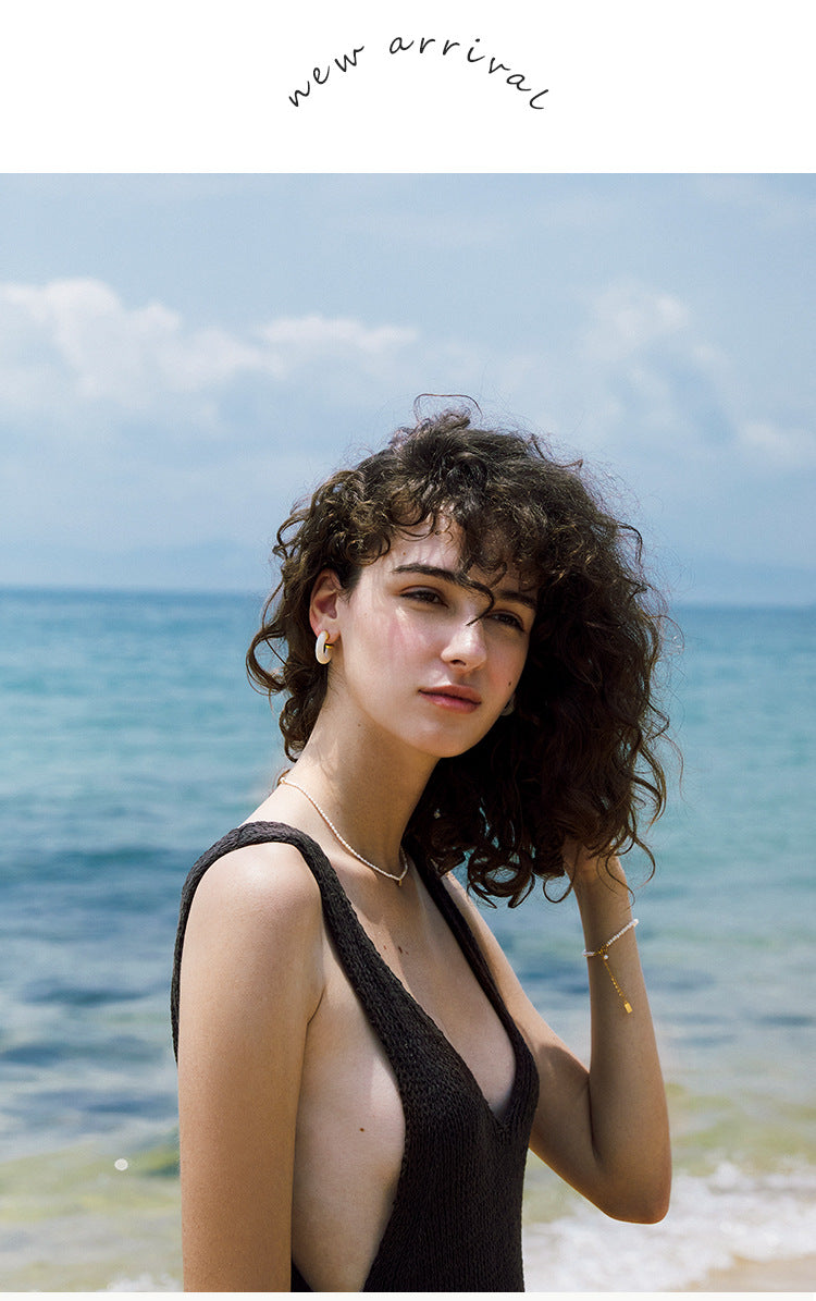 French Style Pearl Necklace for Women, New Trendy Small Square Diamond Design Clavicle Chain, 002Fashionable and Elegant Necklace with a Sense of Sophistication, Jewelry Davidjewelry david002