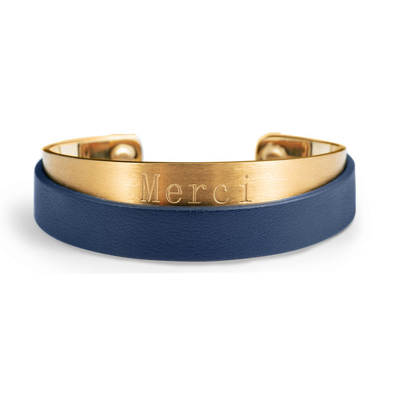 Titanium Steel Leather Bracelet Couple Bracelet Women's Niche Design Men's Accessories Light Luxury Style