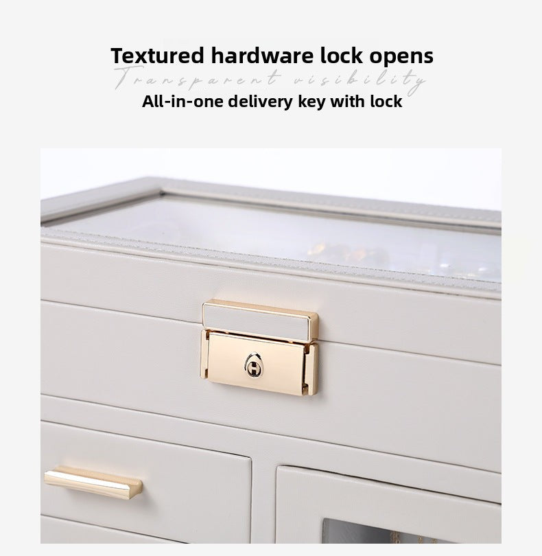 Cross-Border Direct Supply Korean Style Leather Transparent Openable Jewelry Storage Box Multi-Layer Necklace Ring Jewelry Box Jewelry Gold Necklace David Tiffanyjewelry gold necklace david Tiffany