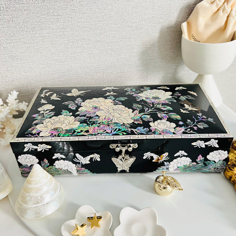 Luo Dian Lacquer Jewelry Box Solid Wood Red Jewelry Storage Box Chinese Retro Wedding Valentine's Day David Jewelry Gold Necklace Tiffanydavid jewelry gold necklace Tiffany