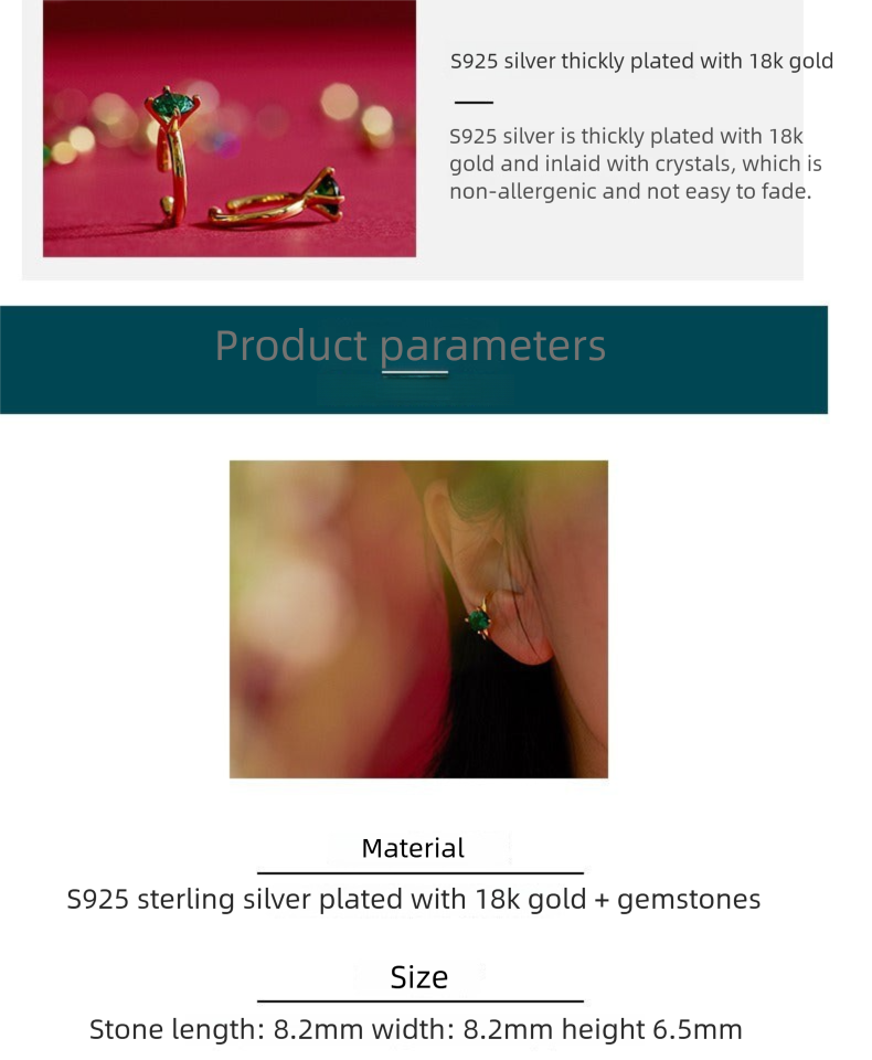 925 Silver Imitation Crystal Earrings Non-Pierced Women Super Fairy Temperament French Ear Hooks High-End Side Ear Bone Clips Jewelry Davidjewelry david