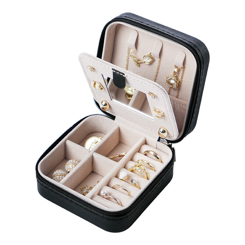 Cross-Border Direct Supply Jewelry Box Storage Box Pu Thickened Leather Necklace Ring Earrings Ring Storage Jewelry With Mirror Box David Gold Necklace Tiffany Jewelrydavid gold necklace Tiffany jewelry