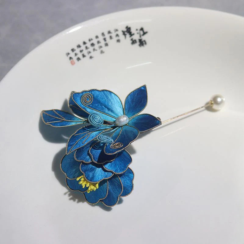 Chinese Intangible Cultural Heritage Gradient Cloisonné Velvet Flower Brooch Silk Imitation Jade Brooch Accessories David Gold Necklace Yurman