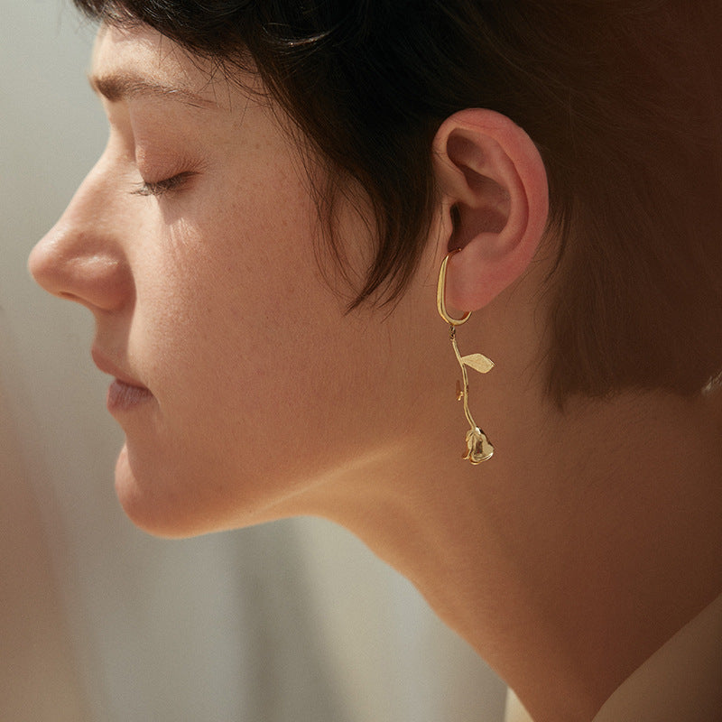 925 Silver Earrings Non-Pierced Women's Earrings French Style Elegant Niche Tea Series Earrings High-End Ear Cuffs David Jewelry Gold Necklacedavid jewelry gold necklace