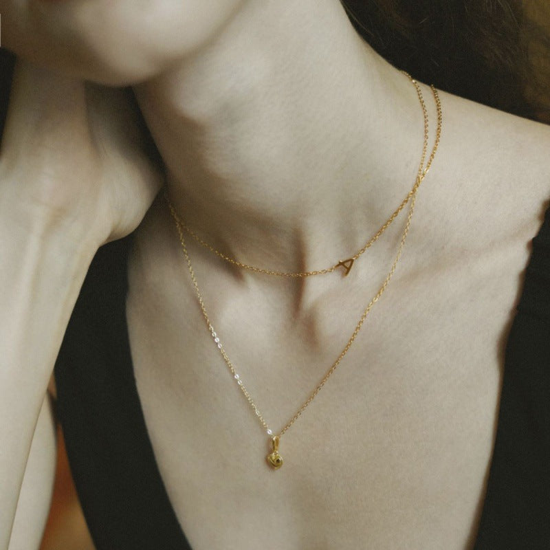 Necklace for Women Light Luxury S925 Silver Niche Jewelry Heart Pendant Collarbone Chain Gift for Girlfriend Jewelry Gold Necklacejewelry gold necklace002