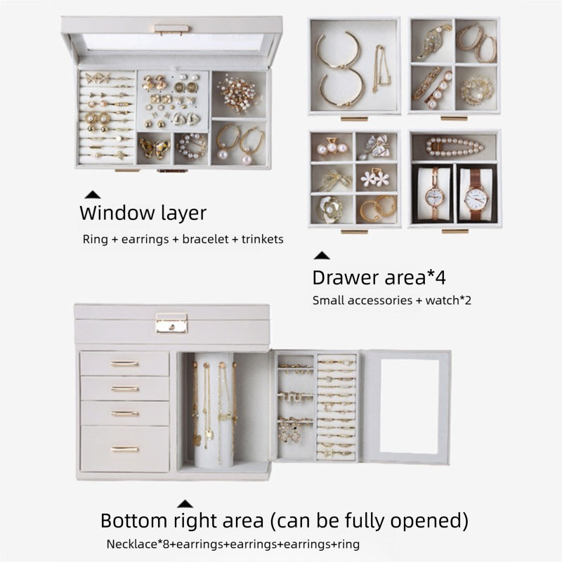 Cross-Border Direct Supply Korean Style Leather Transparent Openable Jewelry Storage Box Multi-Layer Necklace Ring Jewelry Box Jewelry Gold Necklace David Tiffanyjewelry gold necklace david Tiffany