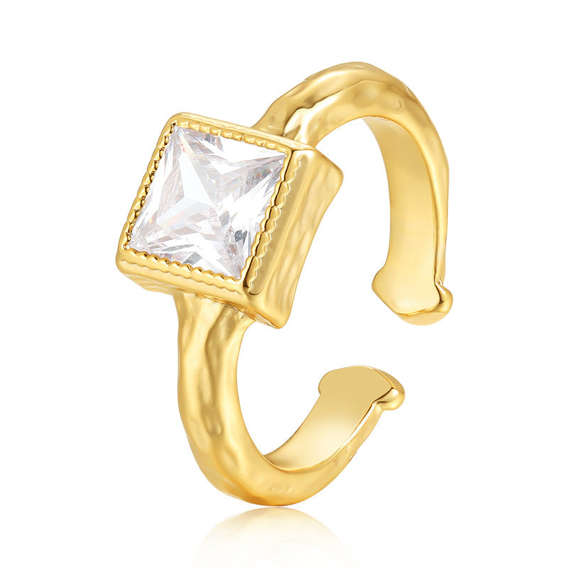 Titanium Steel Synthetic Zircon Ring Fashionable Personality New Light Luxury High-end Vintage Niche Design Ring Gold Necklace Jewelrygold necklace jewelry003