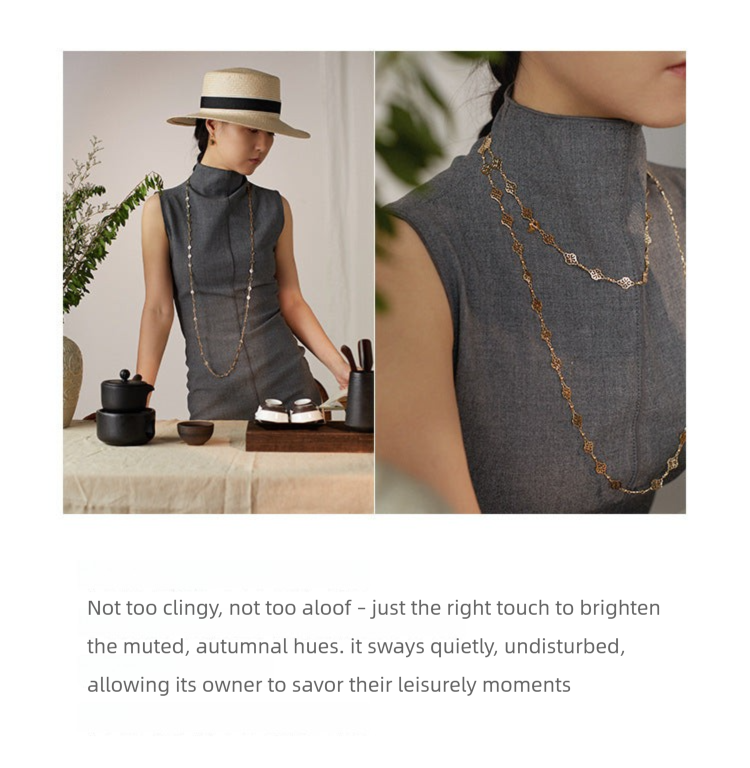 French Retro Melad Fashion Versatile Necklace Sweater Chain Spring Summer Long Necklace Jewelry Gold Necklace David Gold Necklacedavid gold necklace002