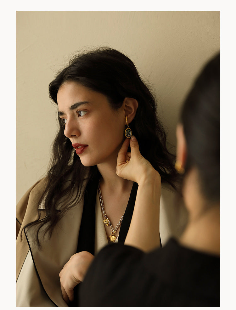 Titanium Steel Synthetic Zircon Pendant Ear Cuff Ear Hook Elegant Earrings Gold Coin Bracelet Necklace Pendant David Jewelrydavid jewelry001