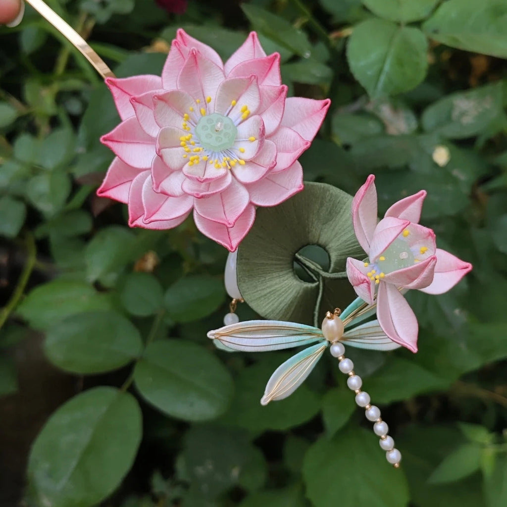 Handmade Twisted Thread Lotus Dragonfly Hairpin Chinese ICH Jewelry Heritage Collection Jewelry David
