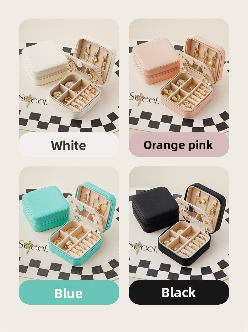 Cross-Border Direct Supply Jewelry Box Storage Box Pu Thickened Leather Necklace Ring Earrings Ring Storage Jewelry With Mirror Box David Gold Necklace Tiffany Jewelrydavid gold necklace Tiffany jewelry