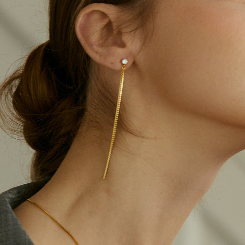 Titanium Steel Earrings Ear Thread Female Temperament Long Style Cold Style 2022 New Trendy casual Korean Ear Chain Jewelry Davidjewelry david001