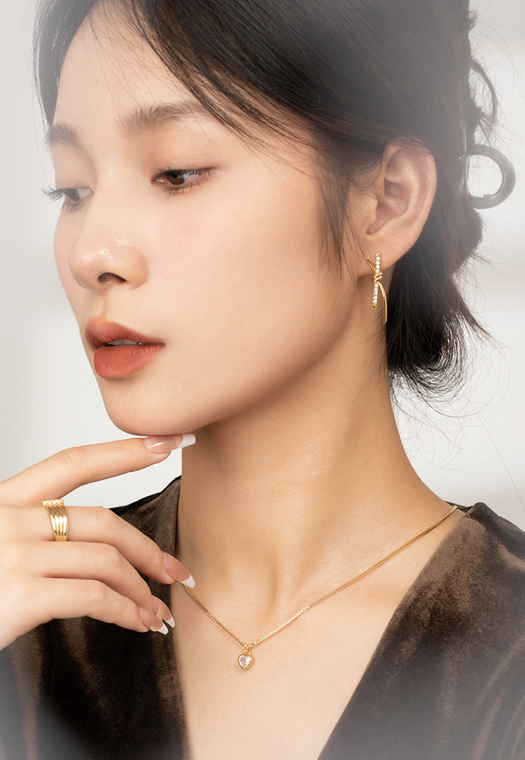 Copper Alloy Synthetic Zircon Earrings Earrings Elegant Niche Fashion Light Luxury Simple Design Versatile David Jewelrydavid jewelry001