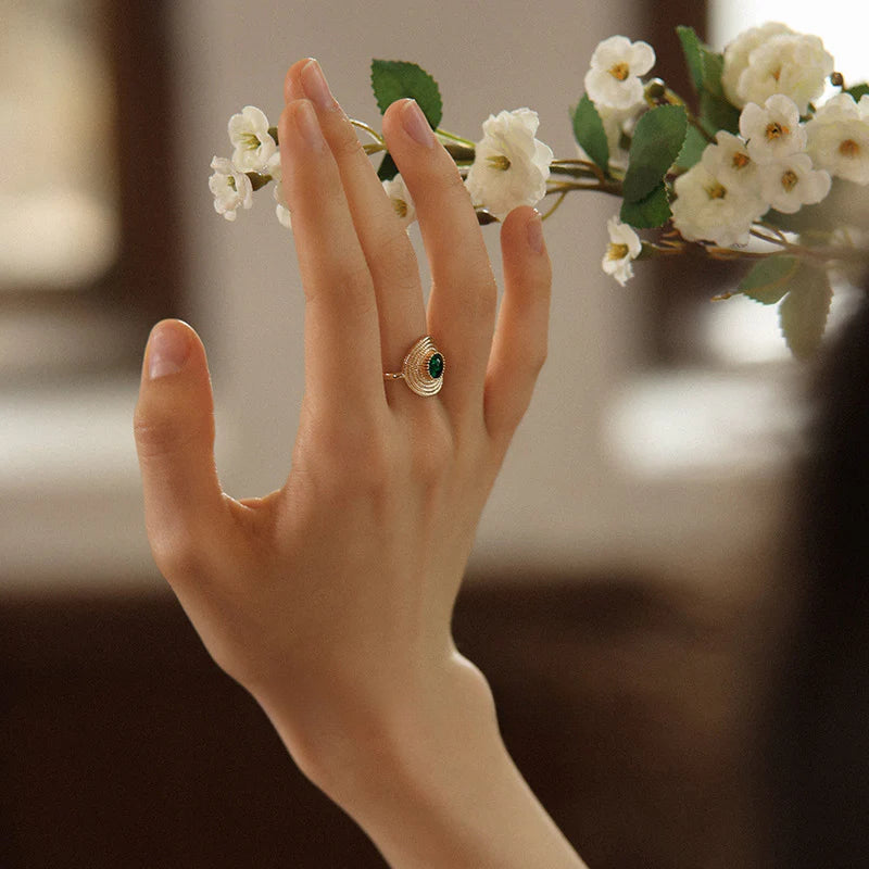 South French Green Agate Ring High-end Vintage Niche Ring David Gold Necklacedavid gold necklace003