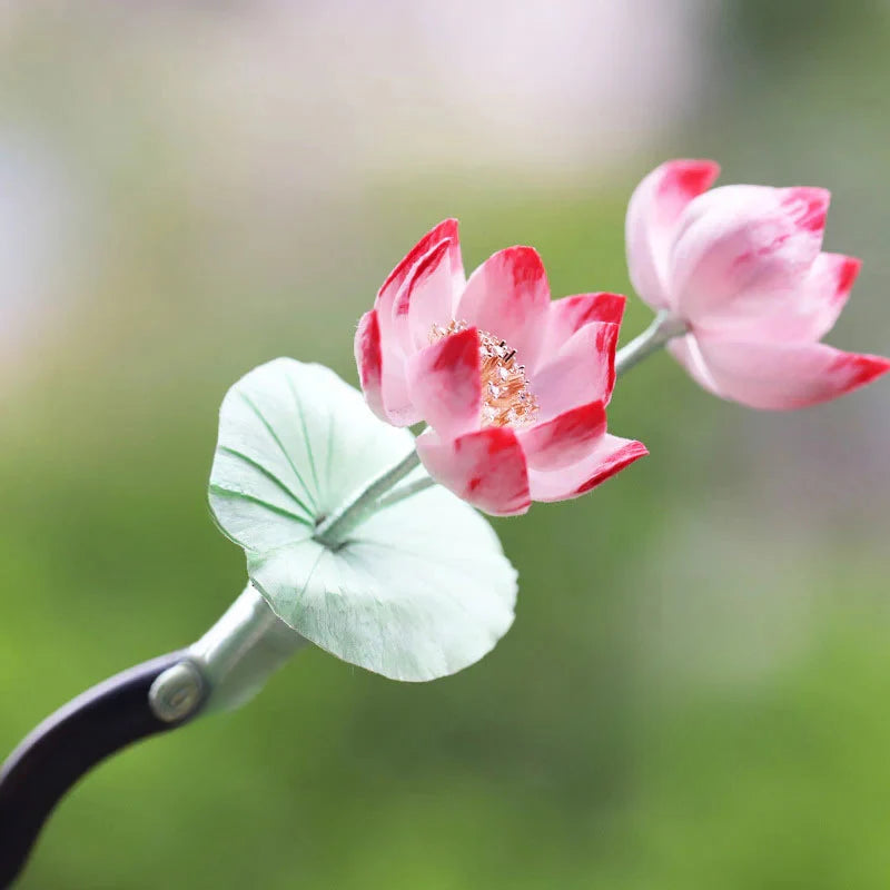 Handmade Intangible Cultural Heritage Velvet Flower Hairpin National Style New Chinese Style Lotus Hair Accessories Hanfu Sandalwood Hairpin David Gold Necklace Yurman