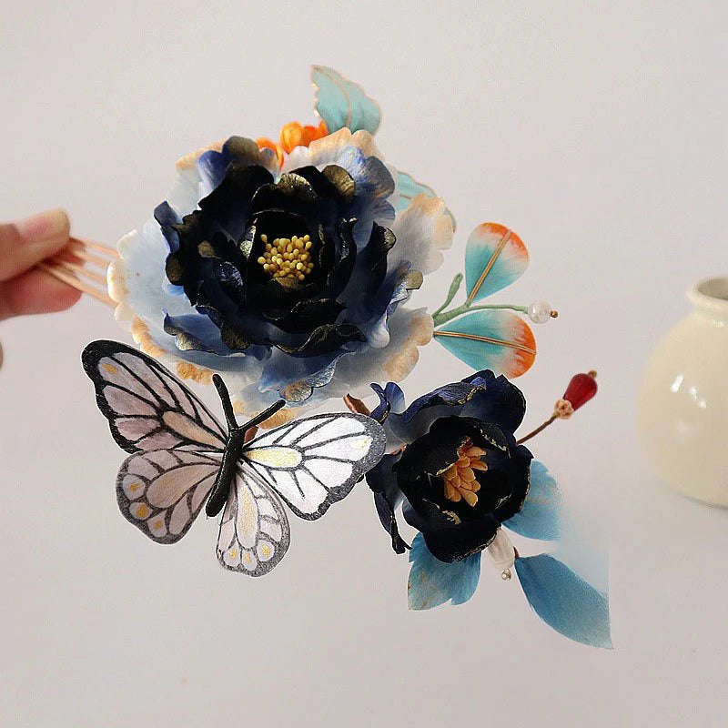 Chinese Intangible Cultural Heritage Velvet Flower Handmade Classical Style High-end Hairpin David Gold Necklace Yurman