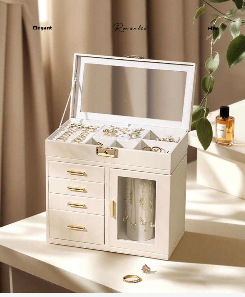 Cross-Border Direct Supply Korean Style Leather Transparent Openable Jewelry Storage Box Multi-Layer Necklace Ring Jewelry Box Jewelry Gold Necklace David Tiffanyjewelry gold necklace david Tiffany