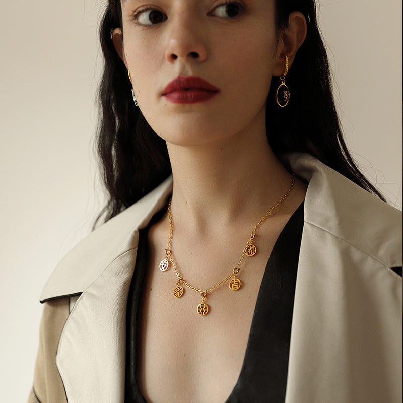 2022 New Titanium Steel Pendant for Women, Light Luxury Retro Chinese Style New Year Niche High-end Pendant Jewelry David Gold Necklacejewelry david gold necklace002