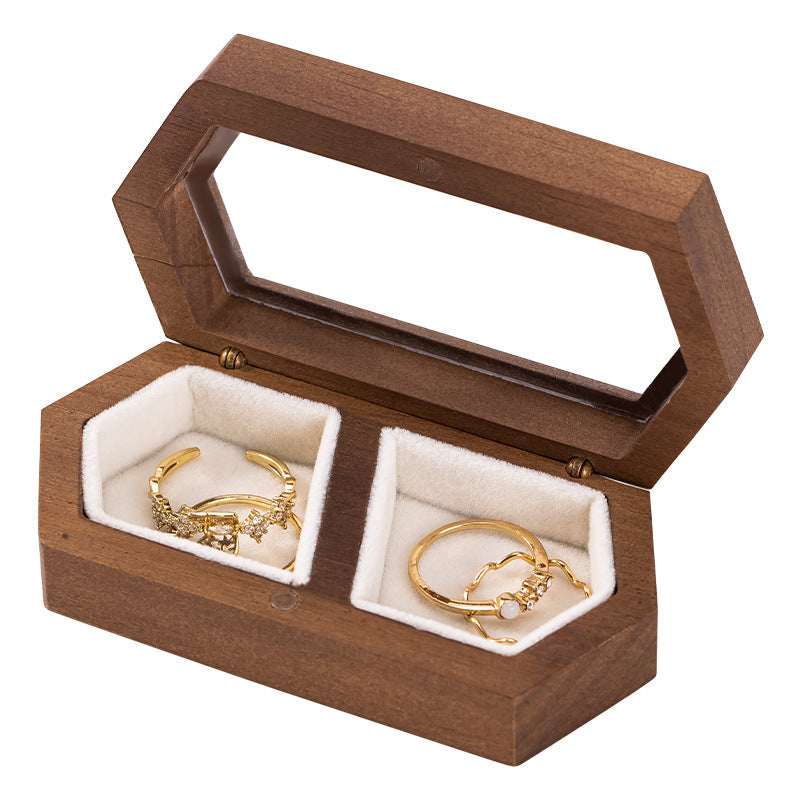 Manufacturer Direct Supply Jewelry Box Wooden Portable Small High-end Ring Earring Jewelry Walnut Solid Wood Jewelry Storage Box David Gold Necklace Jewelry Tiffanydavid gold necklace jewelry Tiffany