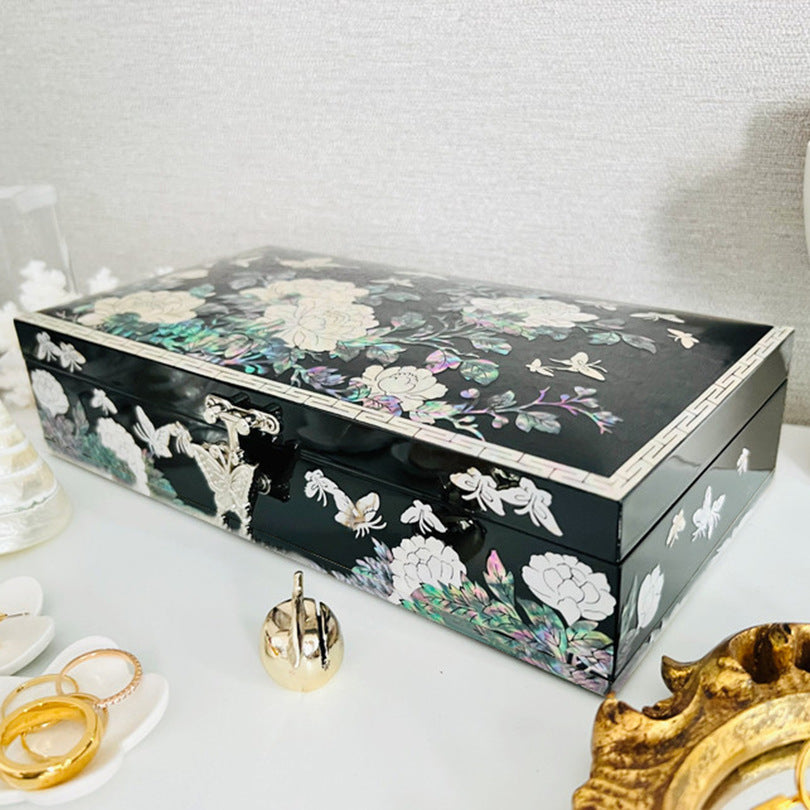 Luo Dian Lacquer Jewelry Box Solid Wood Red Jewelry Storage Box Chinese Retro Wedding Valentine's Day David Jewelry Gold Necklace Tiffanydavid jewelry gold necklace Tiffany