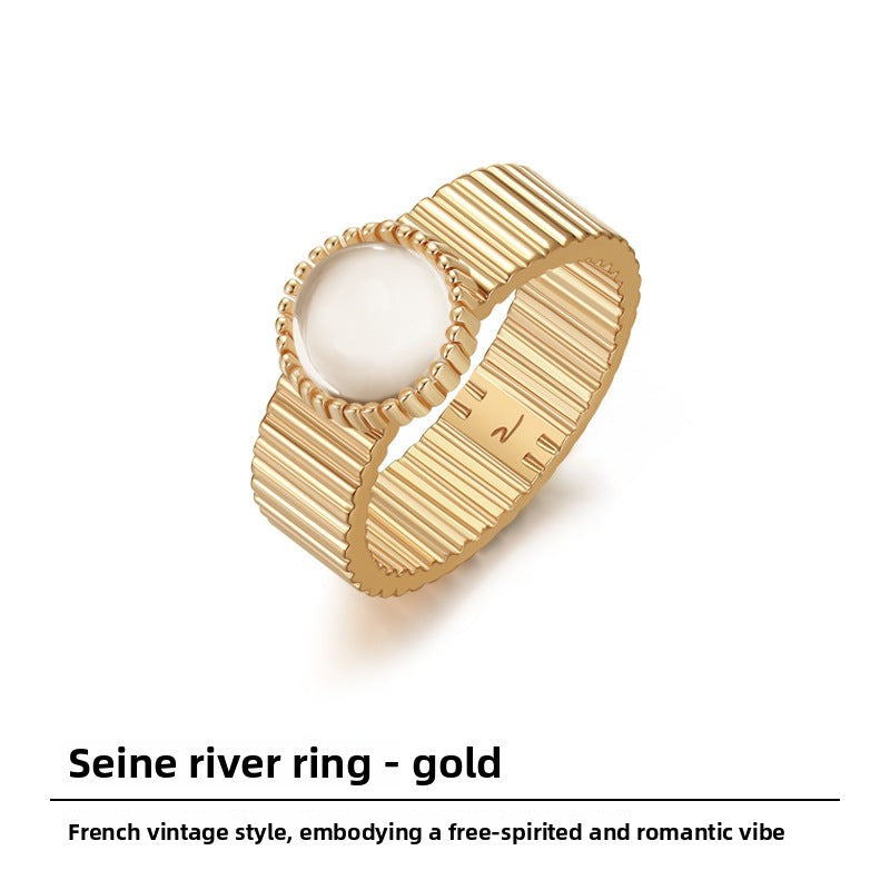 Copper Alloy Ring Vintage French Style Light Luxury Elegant Simple Fashion Satin Pattern Ring David Jewelrydavid jewelry003