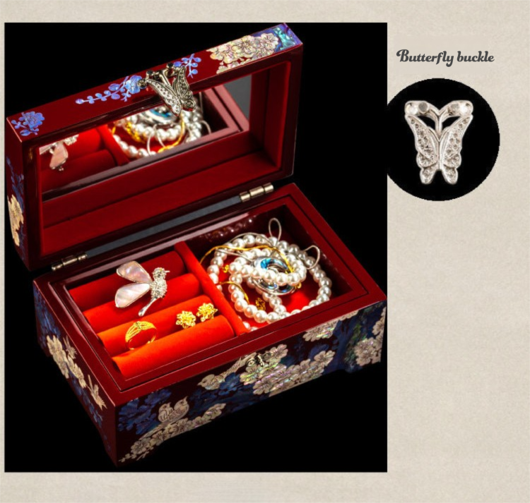Lacquer Jewelry Box with Mother-of-Pearl, Wedding Gift, High-End Wooden Ear Jewelry Necklace Storage Box, Chinese Style Lockable Jewelry Box, David Jewelry Tiffany Gold Necklacedavid jewelry Tiffany gold necklace