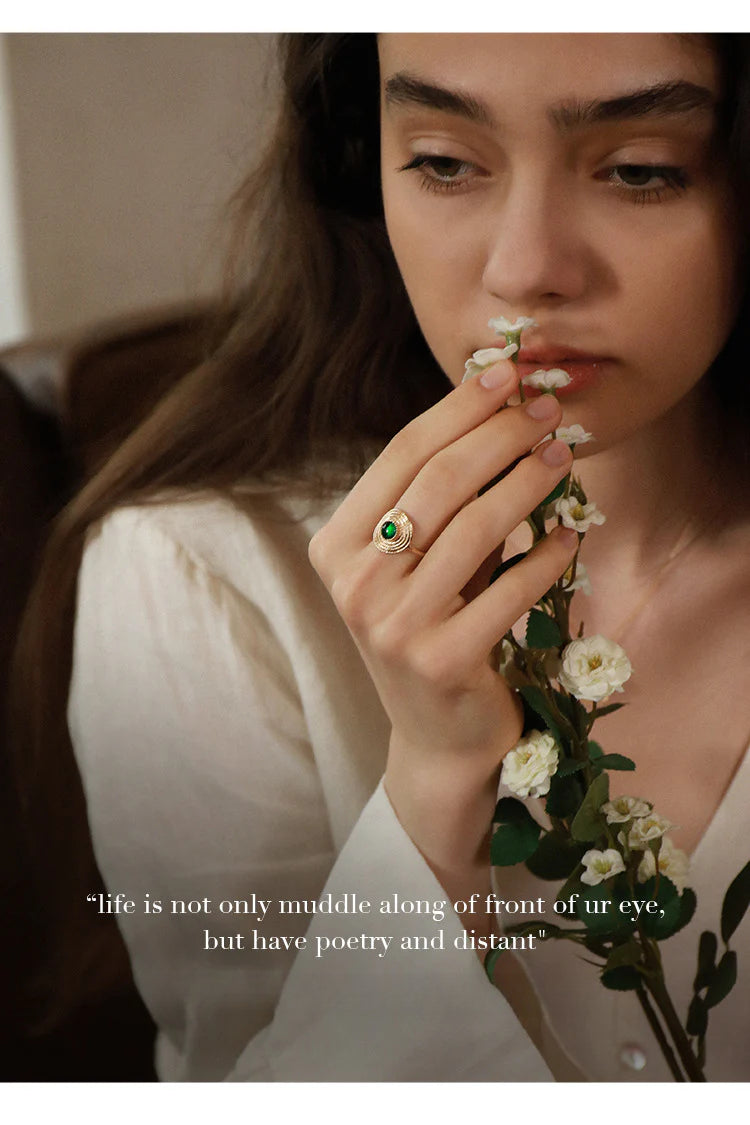 South French Green Agate Ring High-end Vintage Niche Ring David Gold Necklacedavid gold necklace003