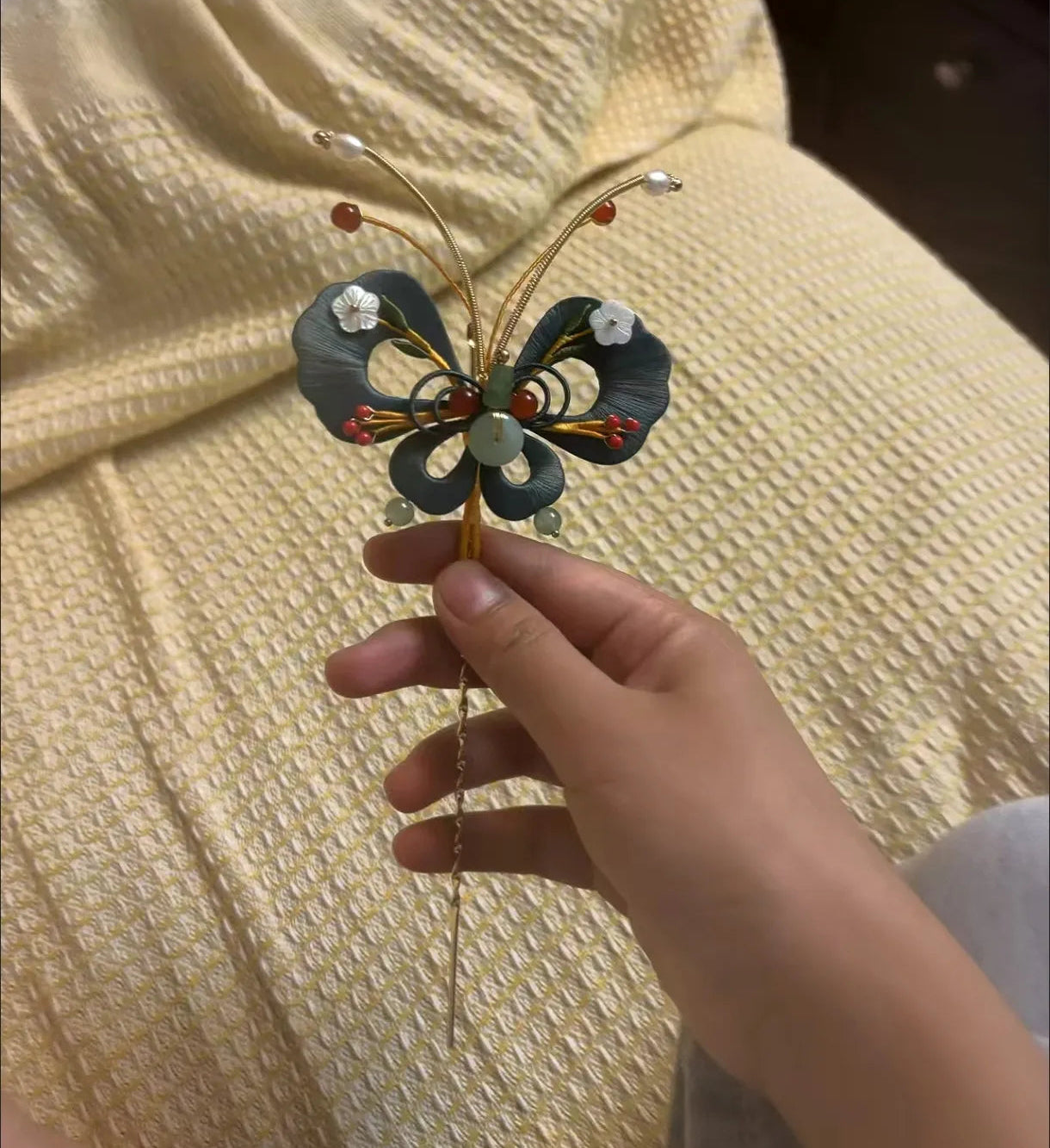 Intangible Cultural Heritage Silk Wrapped Flower Retro Butterfly Hair Clip, Hair Accessory, Qipao Brooch, Chinese Style Brooch007