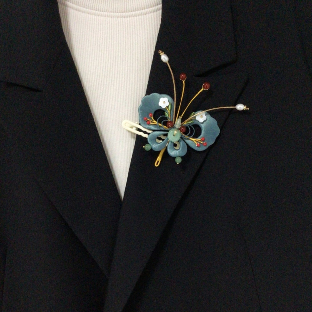 Intangible Cultural Heritage Silk Wrapped Flower Retro Butterfly Hair Clip, Hair Accessory, Qipao Brooch, Chinese Style Brooch