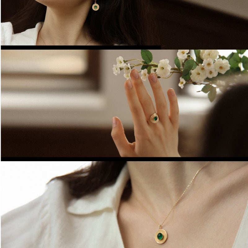 South French Straw Hat Three-Piece Set Ring (Open) Earrings Necklace Gold Necklace David Jewelry Jewelry Davidjewelry david001003