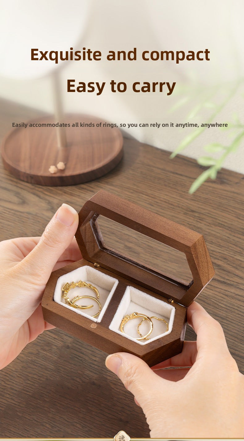 Manufacturer Direct Supply Jewelry Box Wooden Portable Small High-end Ring Earring Jewelry Walnut Solid Wood Jewelry Storage Box David Gold Necklace Jewelry Tiffanydavid gold necklace jewelry Tiffany