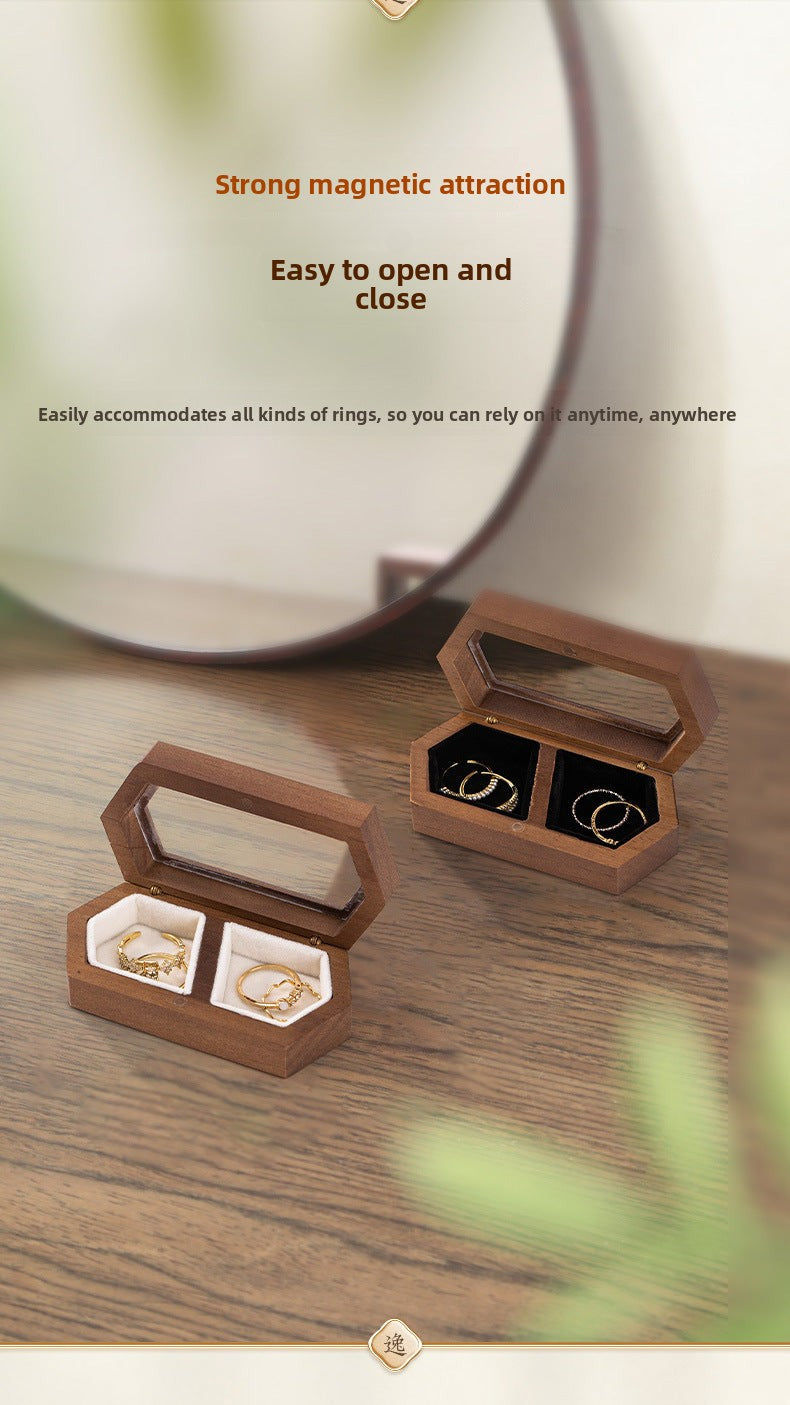 Manufacturer Direct Supply Jewelry Box Wooden Portable Small High-end Ring Earring Jewelry Walnut Solid Wood Jewelry Storage Box David Gold Necklace Jewelry Tiffanydavid gold necklace jewelry Tiffany