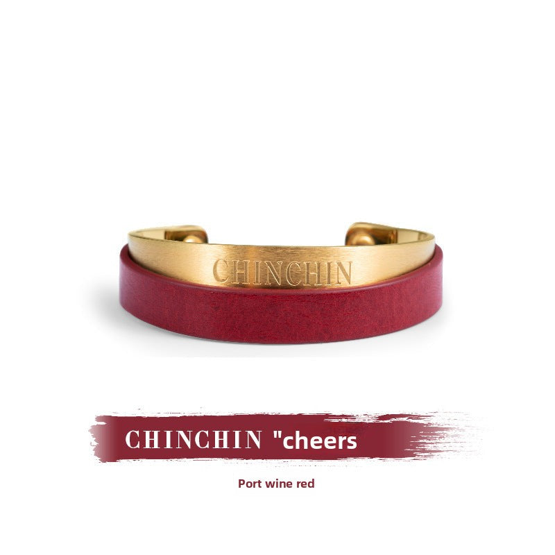 Titanium Steel Leather Bracelet Couple Bracelet Women's Niche Design Men's Accessories Light Luxury Style