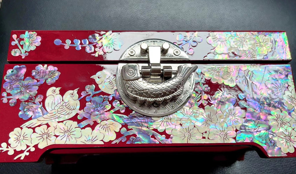 Lacquer Jewelry Box with Mother-of-Pearl, Wedding Gift, High-End Wooden Ear Jewelry Necklace Storage Box, Chinese Style Lockable Jewelry Box, David Jewelry Tiffany Gold Necklacedavid jewelry Tiffany gold necklace