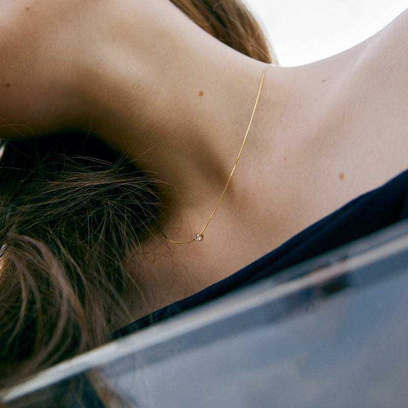 Chain 925 Silver Synthetic Zircon Silver Necklace Light Luxury Niche Minimalist Choker Petite Gold Collarbone Chain David Jewelrydavid jewelry002