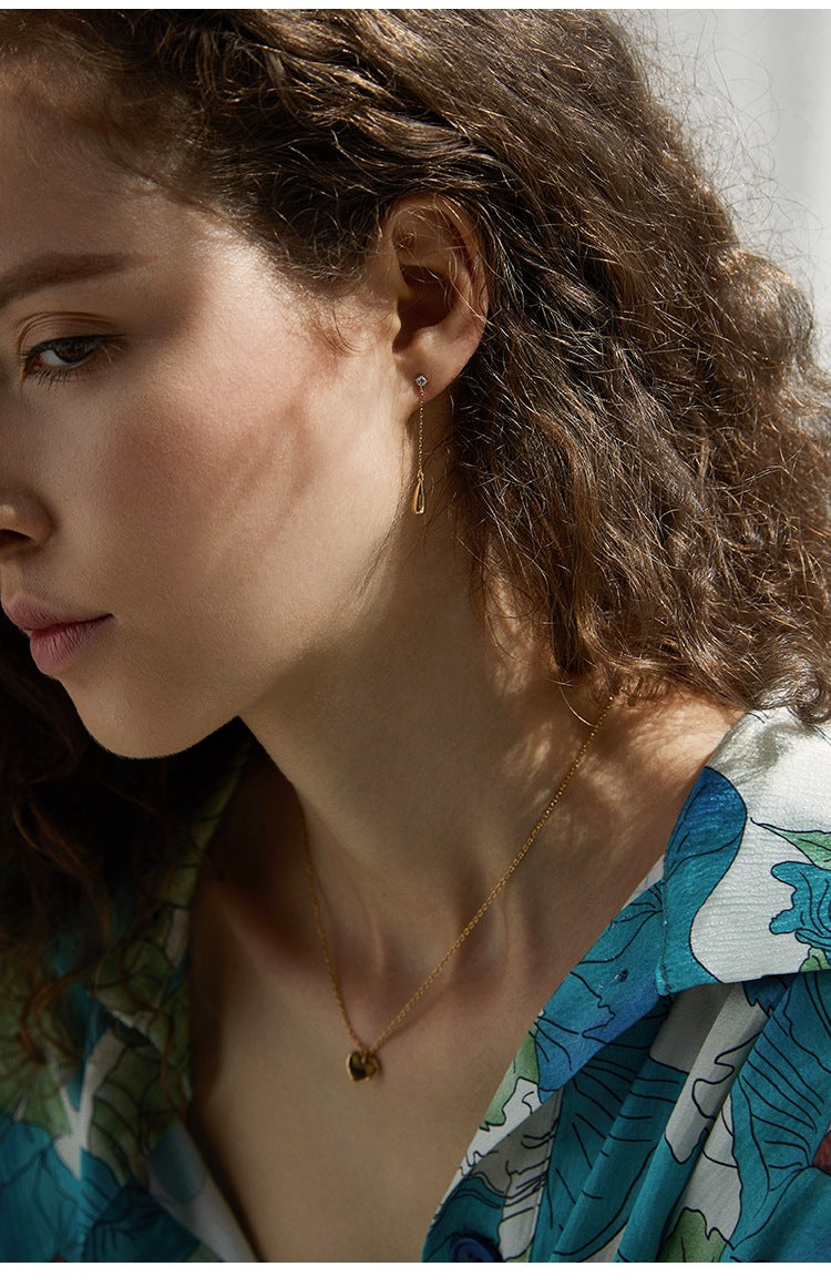 Titanium Steel Synthetic Zircon Earrings 2022 New Trendy Elegant Water Drop Long Earrings for Women Suitable for Round Faces David Jewelrydavid jewelry001