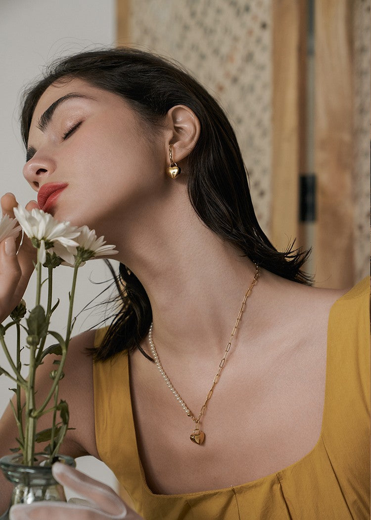 Heart Splicing Necklace Niche Design Light Luxury Choker High-end Collarbone Chain Gold Necklace David Jewelrygold necklace david jewelry002