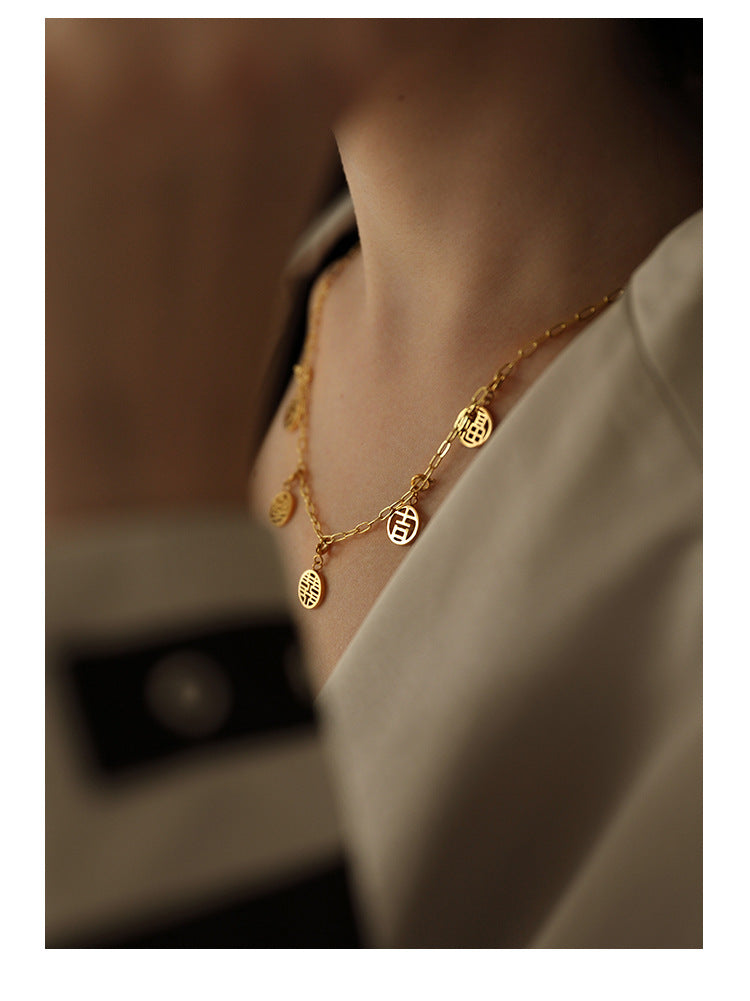 2022 New Titanium Steel Pendant for Women, Light Luxury Retro Chinese Style New Year Niche High-end Pendant Jewelry David Gold Necklacejewelry david gold necklace002