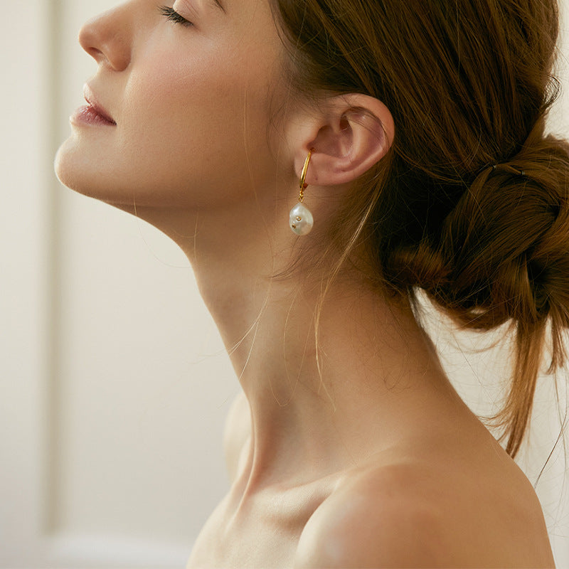 Non-Painful Ear Clips Ear Bone Clips Earrings Niche Design Sense Non-Pierced Women's Earrings Baroque Pearl Ear Hooks David Jewelrydavid jewelry