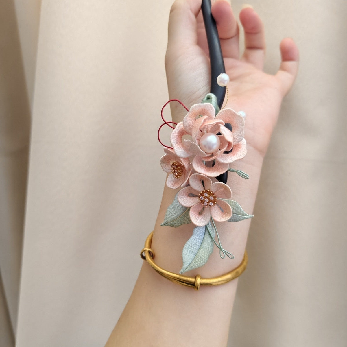 Peony Hairpin With Wrapped Flowers, Sandalwood, Fine Silk, Ancient Style, Suitable For Daily Hair Styling, Chinese Intangible Cultural Heritagedavid Jewelry