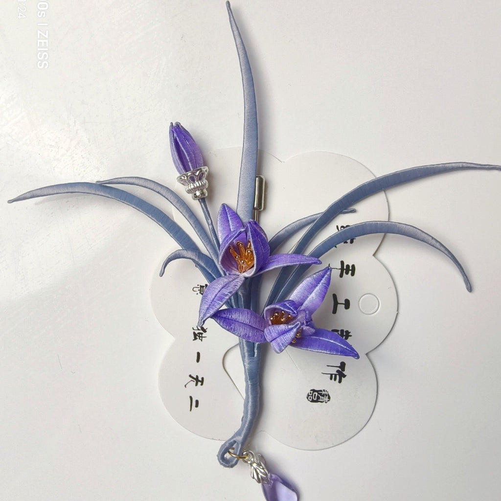 Woven Orchid Brooch Dyed Ancient Style Accessory Hanfu Accessory Woven Brooch David Gold Necklace