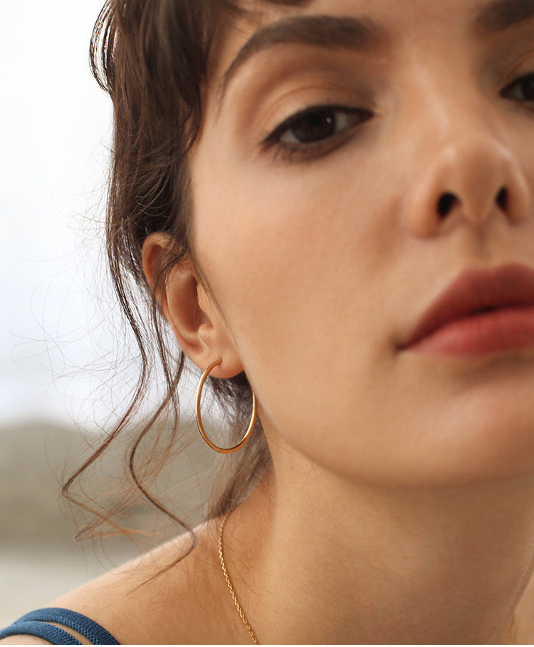 925 Silver Earrings Simple Hoop Earrings Pure Silver Elegant Retro High-end Atmosphere Large Hoop Earrings001