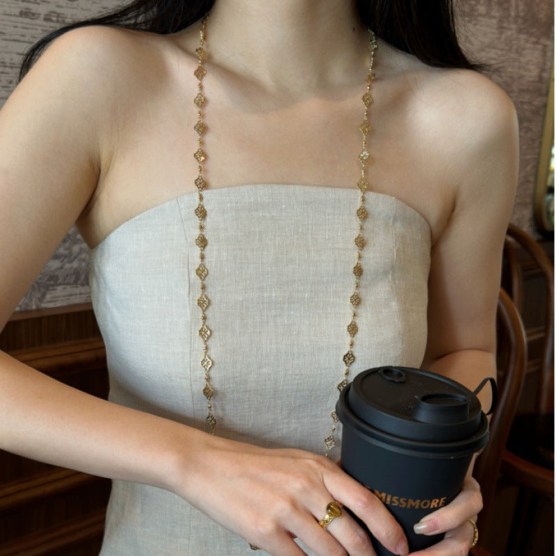 French Retro Melad Fashion Versatile Necklace Sweater Chain Spring Summer Long Necklace Jewelry Gold Necklace David Gold Necklacedavid gold necklace002