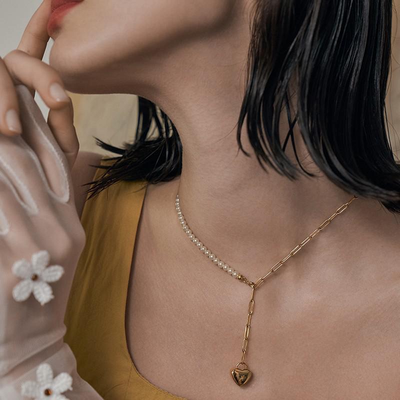 Heart Splicing Necklace Niche Design Light Luxury Choker High-end Collarbone Chain Gold Necklace David Jewelrygold necklace david jewelry002