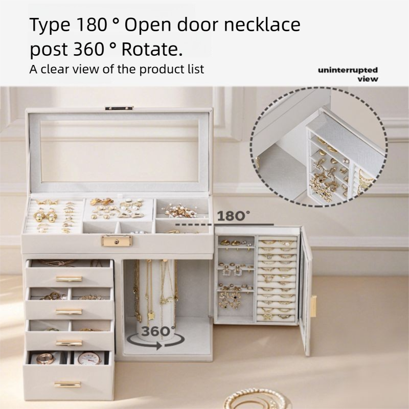 Cross-Border Direct Supply Korean Style Leather Transparent Openable Jewelry Storage Box Multi-Layer Necklace Ring Jewelry Box Jewelry Gold Necklace David Tiffanyjewelry gold necklace david Tiffany