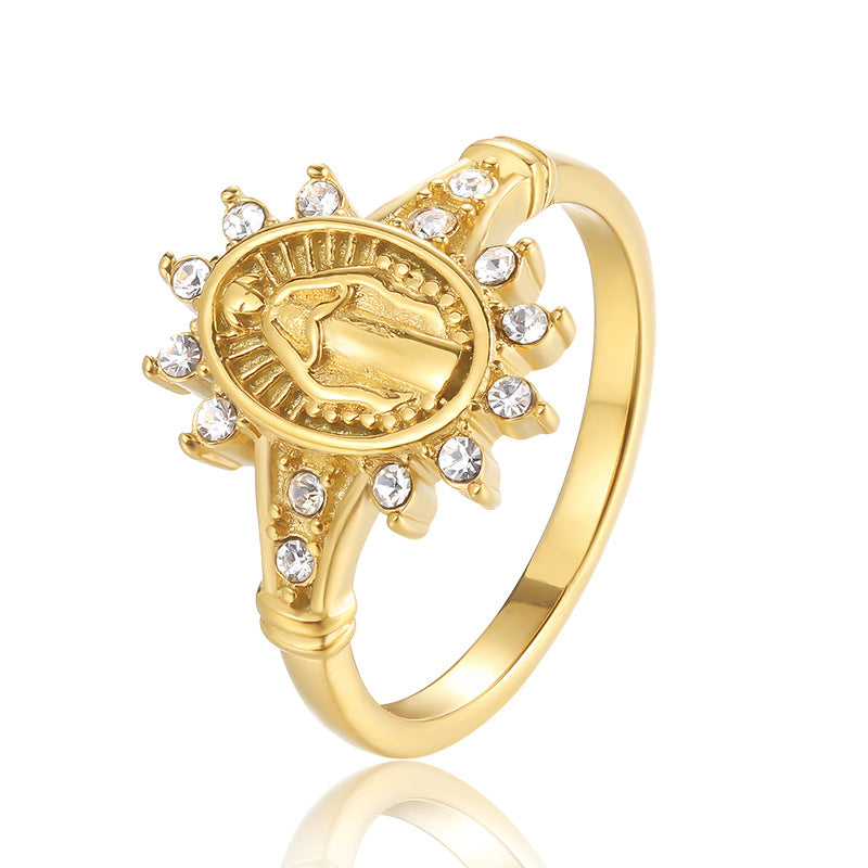 Titanium Steel Synthetic Zircon Ring Ring Female Niche Design Fashion Titanium Steel Non-Fading Retro Index Finger Ring Gold Necklace David Jewelrygold necklace david jewelry003